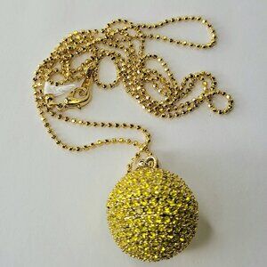 Yellow Glitter Ball Pendant Necklace